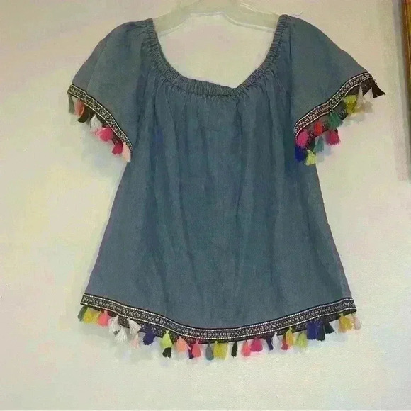 Speed Limit MPH Tops - Speed Limit MPH Chambray Tassel Top size medium